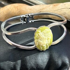 Vintage Silver and Green Cameo Bracelet Clamper